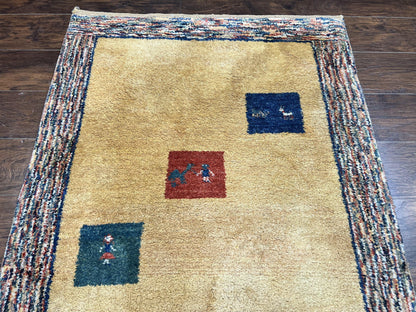 Indo Gabbeh Rug 3.7 x 5 Handmade Wool Tribal Boho Carpet Decor