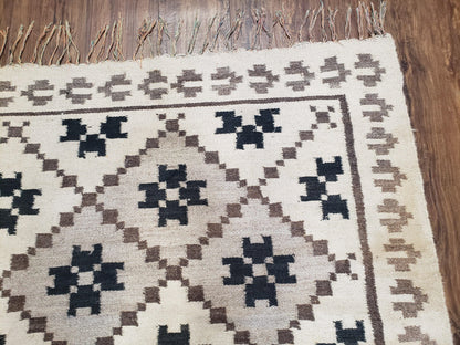 Semi Antique South American Handwoven Wool Kilim Rug 4x8 Runner Diamond Panel