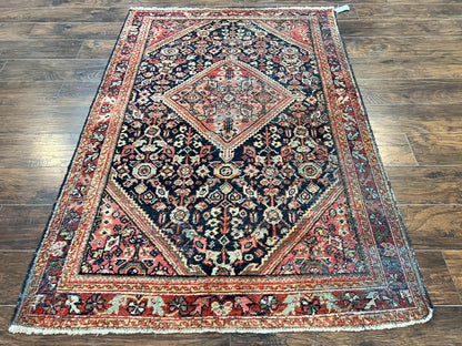 Persian Mahal Rug Antique Hand Knotted Wool Geometric Medallion 4x7