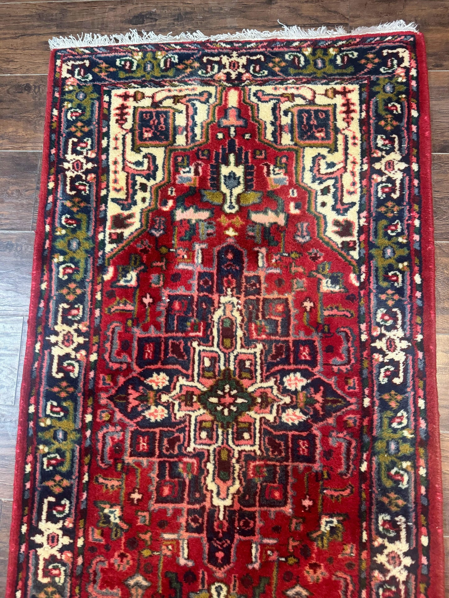 Indo Persian Heriz Wool Runner Rug 3x17 Medallion Hallway Carpet