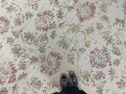 Aubusson Needlepoint Rug 9x12 Handmade Wool Floral Design Beige French European