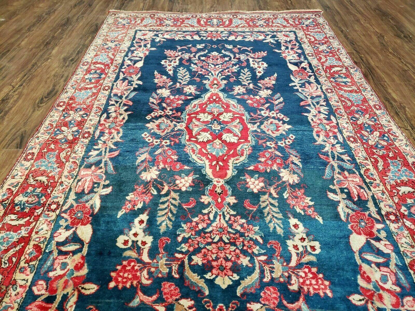 Vintage Turkish Wool Rug 4 By 7 Feet Floral Birds Tree Of Life Blue Red Handmade