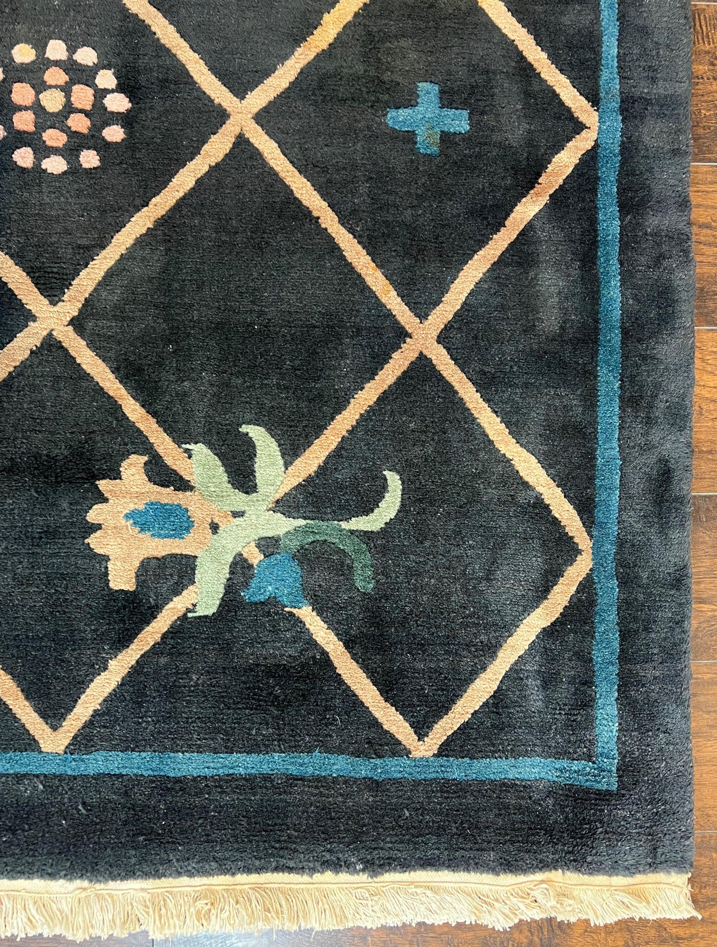 Hand Knotted Tibetan Rug 9x12 Black And Tan Contemporary Nepalese Area Rug