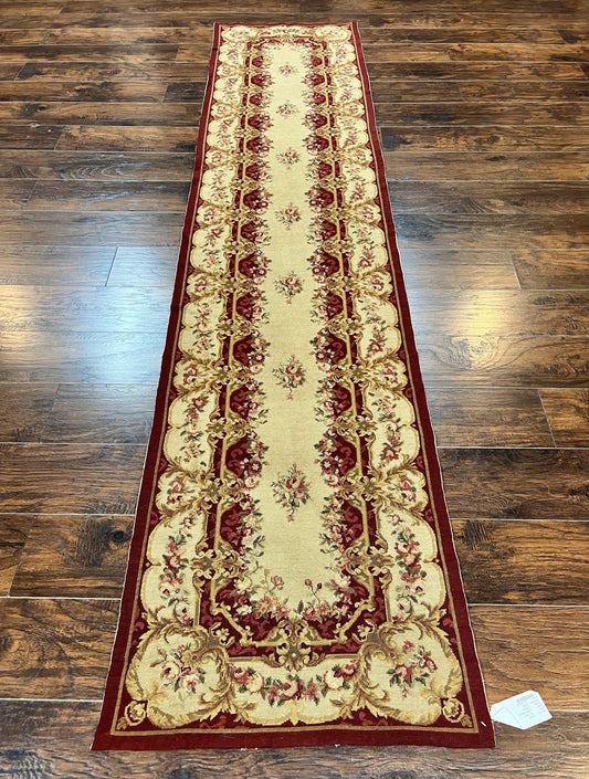 Needlepoint Runner Rug Tan Flatweave Hallway Rug Aubusson European Design