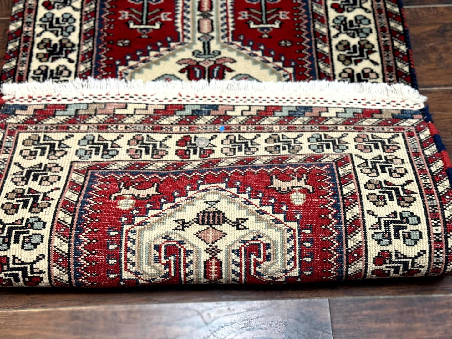 Indo Persian Runner Rug Vintage Handmade Wool Geometric Tribal Design