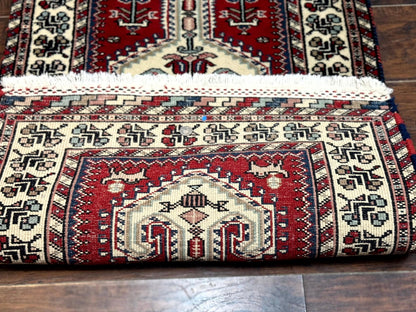 Indo Persian Runner Rug Vintage Handmade Wool Geometric Tribal Design