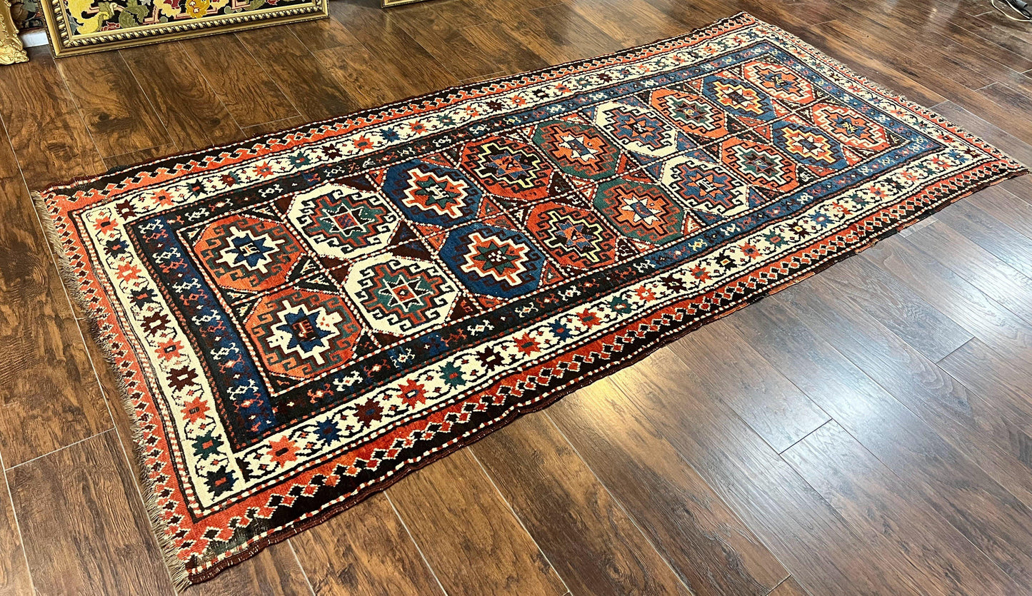 Antique Caucasian Kazak Runner Rug 4 X 9.5 Handmade Wool Hallway Carpet