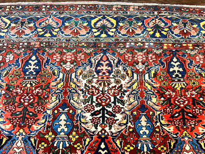Persian Bakhtiari Rug 10x14 Hand Knotted Rare Tribal Carpet Red Blue Ivory Multicolor