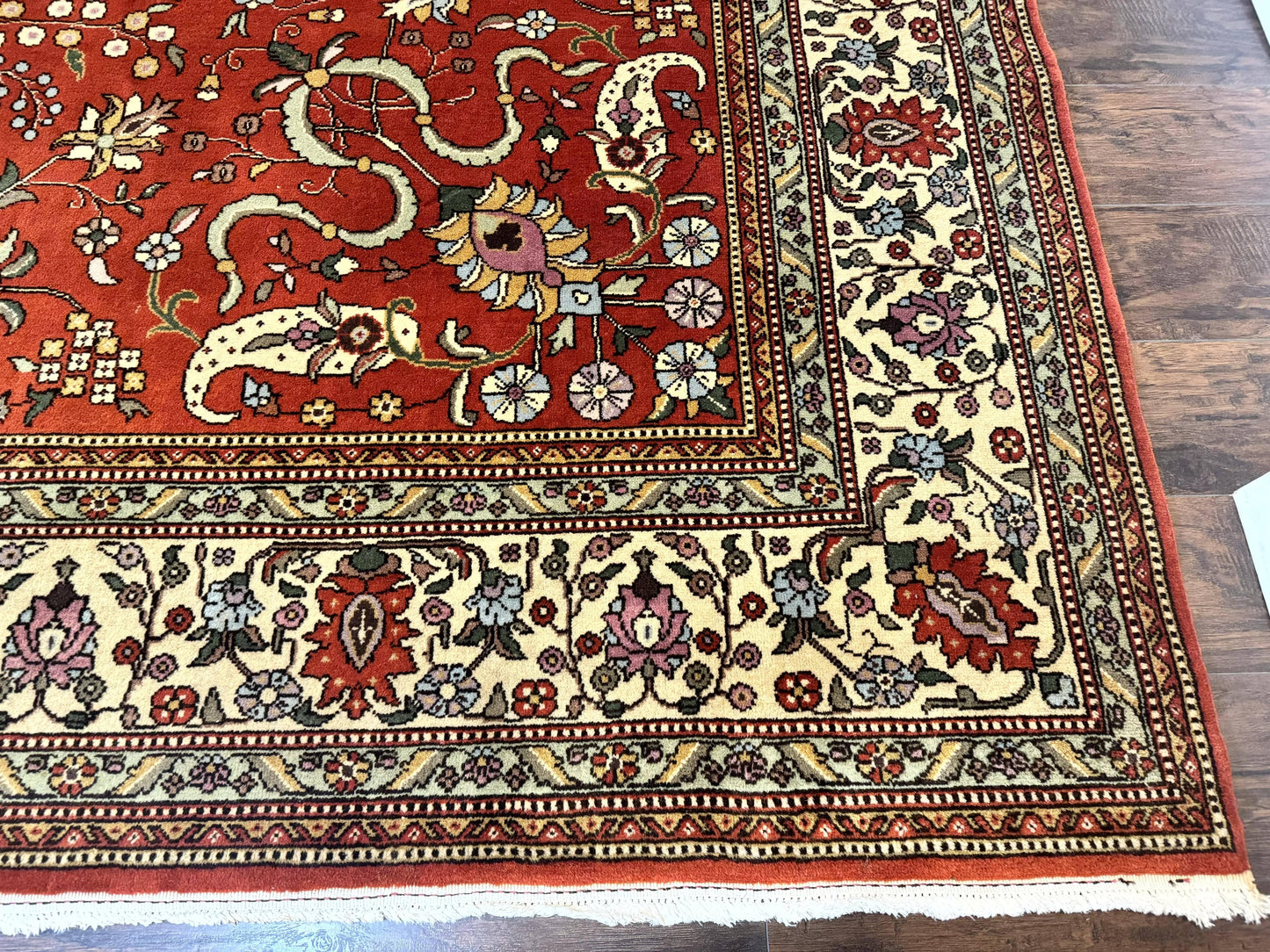 Romanian Rug Vintage Hand Knotted Wool Carpet 10x13 Floral Birds Red Cream Signed Masterweaver