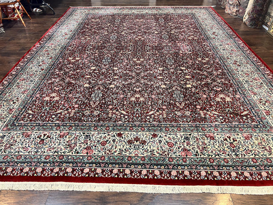 Persian Rug 11x15 Wool Hand Knotted Vintage Kirman Carpet With Floral Allover Design