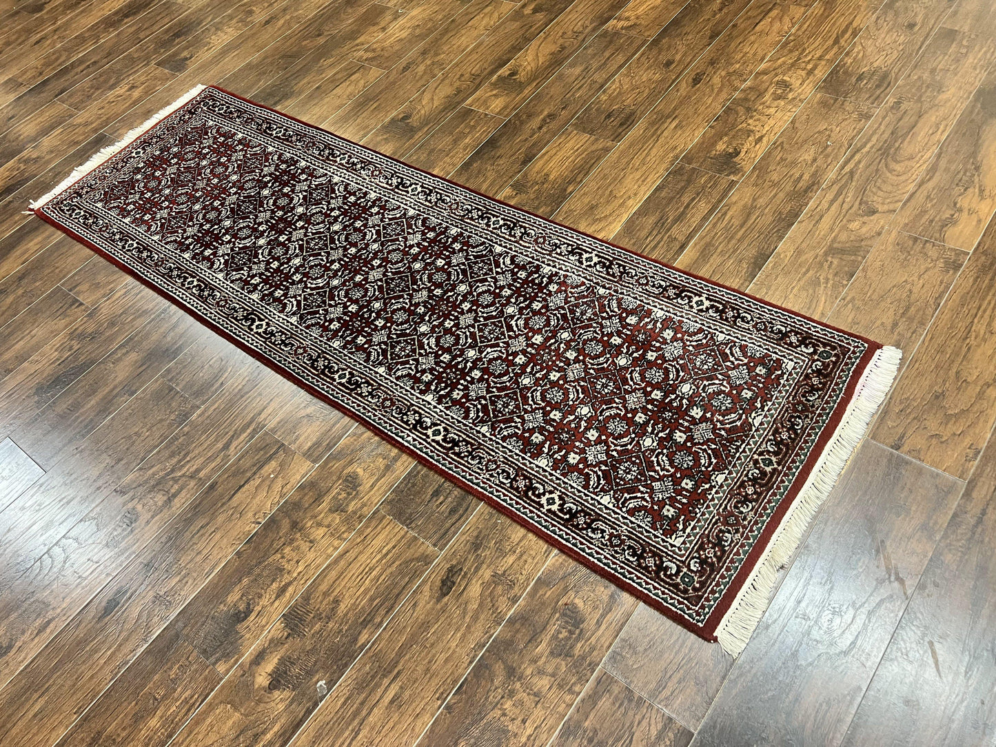 Indo Persian Runner Rug Two Point Seven By Eight Hand Knotted Wool Herati Pattern Oriental Hallway Rug