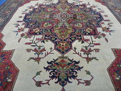 Persian Tabriz Rug Hand Knotted Wool 9 Ft 7 In By 12 Ft 8 In Vintage Geometric Medallion