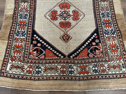 Rare Persian Sarab Tribal Runner Rug 4 By 10 Antique Geometric Medallions Camel Hair