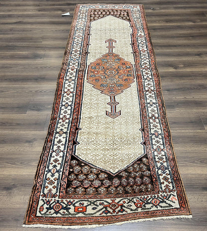 Persian Tribal Runner Rug Hand Knotted Wool Geometric Medallion 3.5 By 10 Sarab Serab Kalegy Carpet