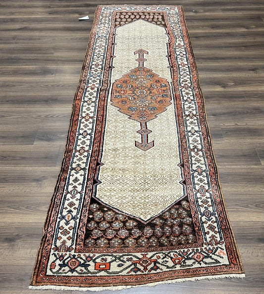 Persian Tribal Runner Rug Hand Knotted Wool Geometric Medallion 3.5 By 10 Sarab Serab Kalegy Carpet