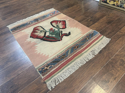 Turkish Kilim Rug 2.5 x 4.7 Flatweave Bohemian Wall Hanging Tapestry