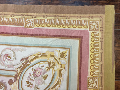 Premium Aubusson Rug 11x15 Wool Handmade Vintage European Flatweave Savonnerie Carpet