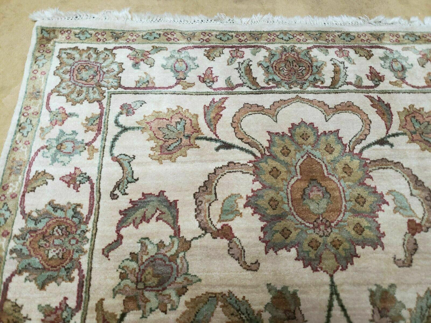 Vintage Oriental Runner Rug Hand Knotted In Agra Wool Tea Washed Beige 4x12