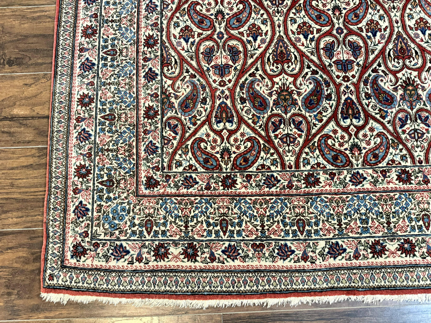 Persian Qum Rug 5x7 Handmade Wool Carpet With Repeated Paisley Boteh Design