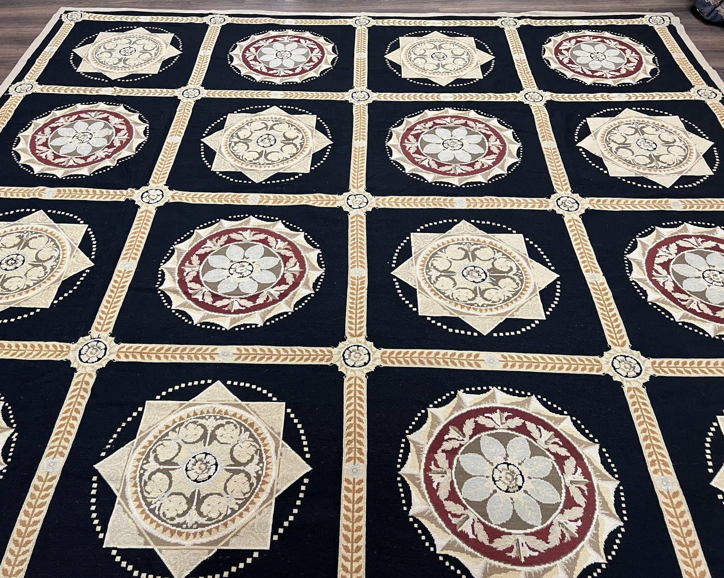 Needlepoint Rug 10x13 Handwoven Wool Panel Design English Garden Living Room