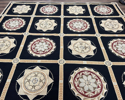 Needlepoint Rug 10x13 Handwoven Wool Panel Design English Garden Living Room