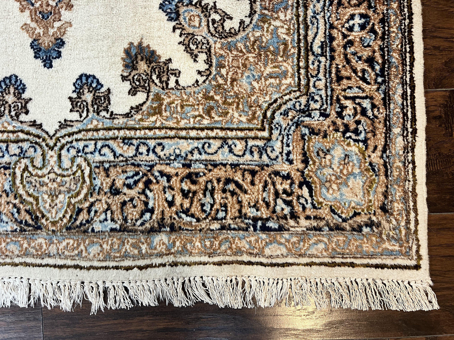 Persian Kirman Square Rug 4x4 Handmade Wool Hand Knotted Semi Open Field