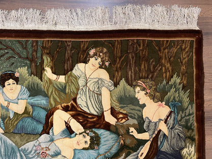 Persian Tabriz Pictorial Rug Hand Knotted Wool Rug 5x3 Vintage Semi Antique Oriental Carpet