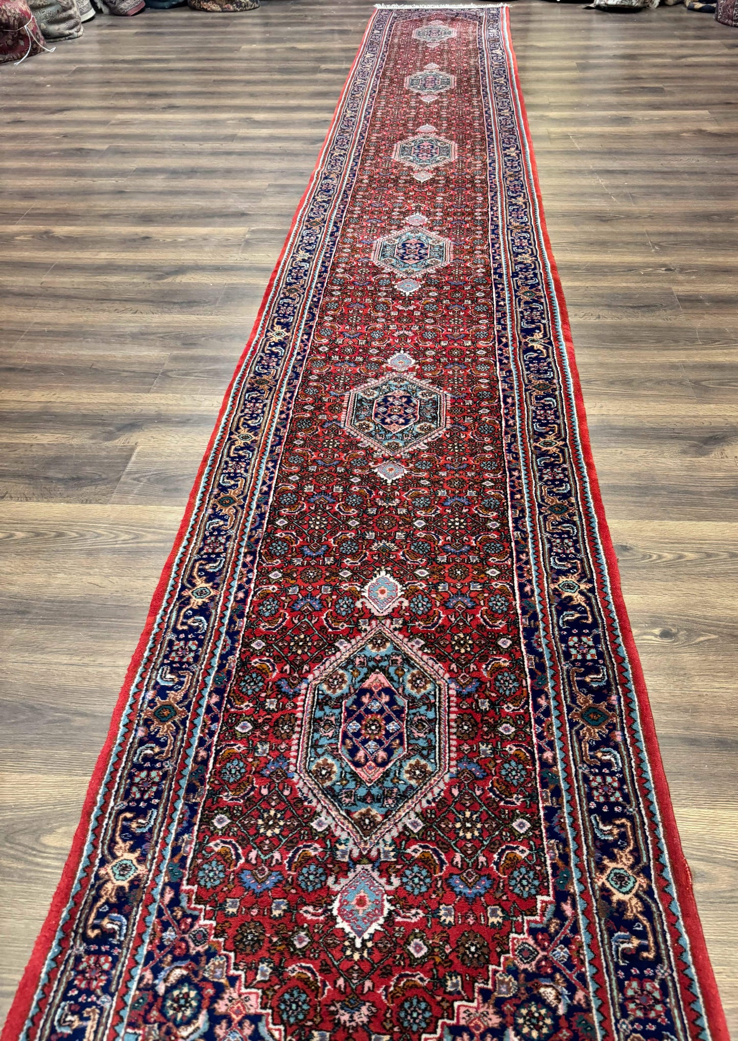Indo Persian Bidjar Runner Rug 3 x 18.6 Wool Long Oriental Carpet