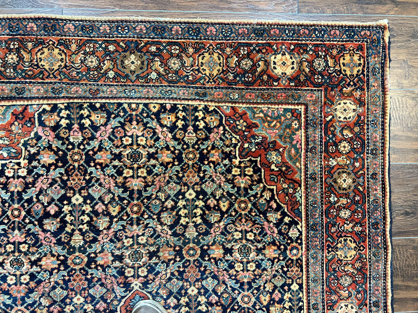 Persian Rug 4x7 Antique Sarouk Farahan Wool Carpet Navy Blue Red