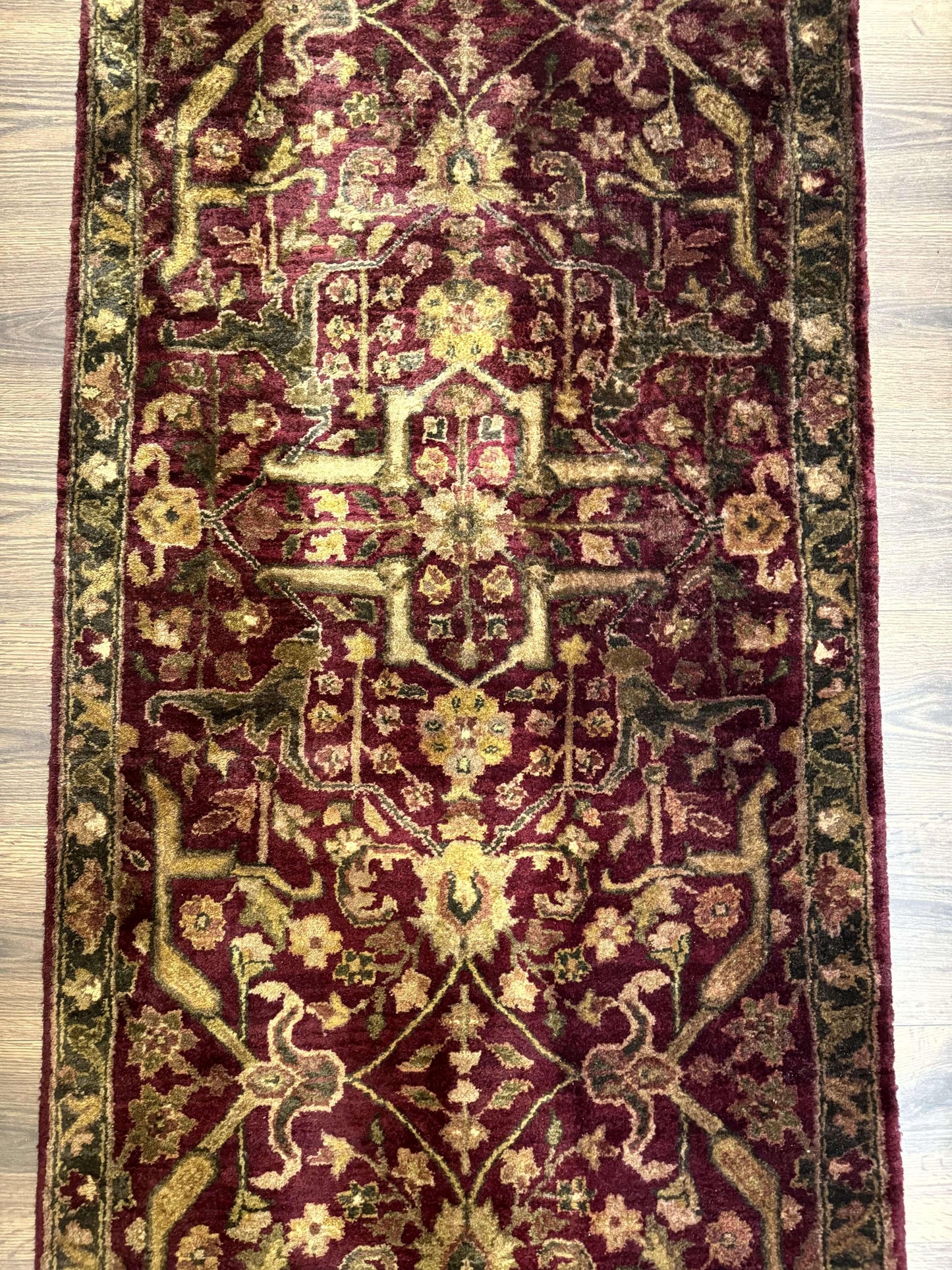 Indo Persian Runner Rug Wool Handmade Maroon 2.7 By 13.8 Hallway