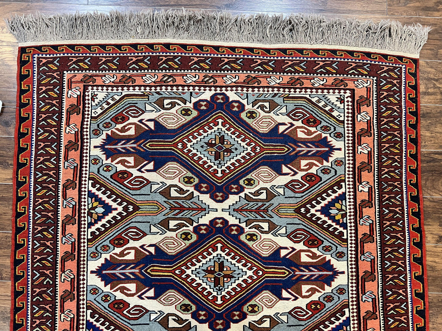 Russian Soumak Rug 6x8 Wool Handmade Antique Kilim Carpet Multicolor Geometric Medallions Caucasian Rug