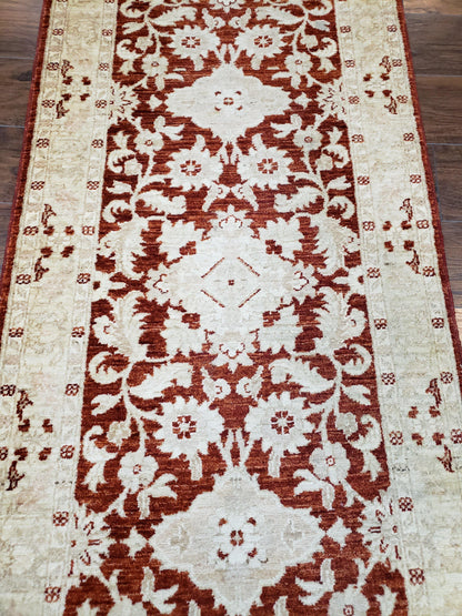Runner Rug Peshawar Chobi 21 Ft Hallway Wool Handmade Maroon Beige Floral
