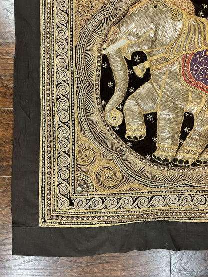 Indian Embroidery Tapestry 3x3 Elephant Design Handcrafted Wool Needlepoint Beadwork