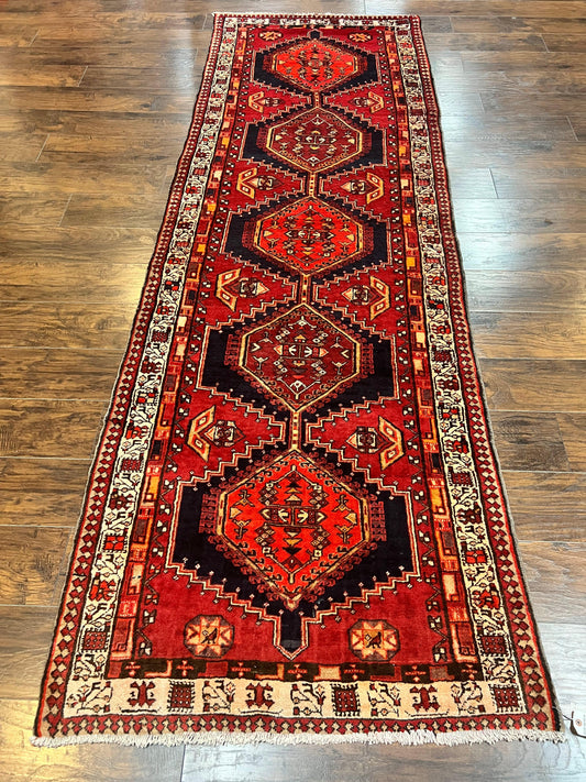 Persian Heriz Runner Rug Handmade Wool Medallion Geometric Red Antique Vintage Hand Knotted