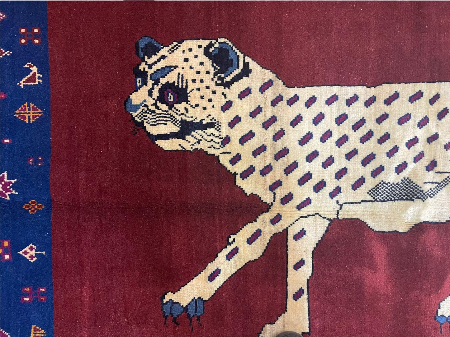 Zagros Wool Rug 5x7 Handmade With Organic Dyes Snow White Panther Maroon Blue