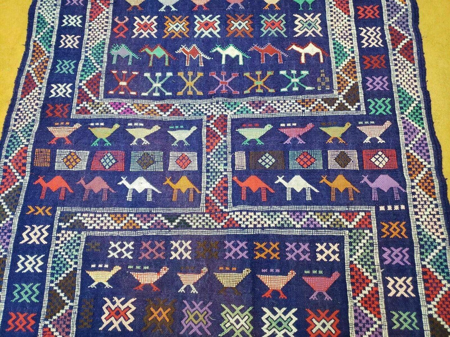 Kilim Rug Vintage Indian Wool Blue Birds Runner