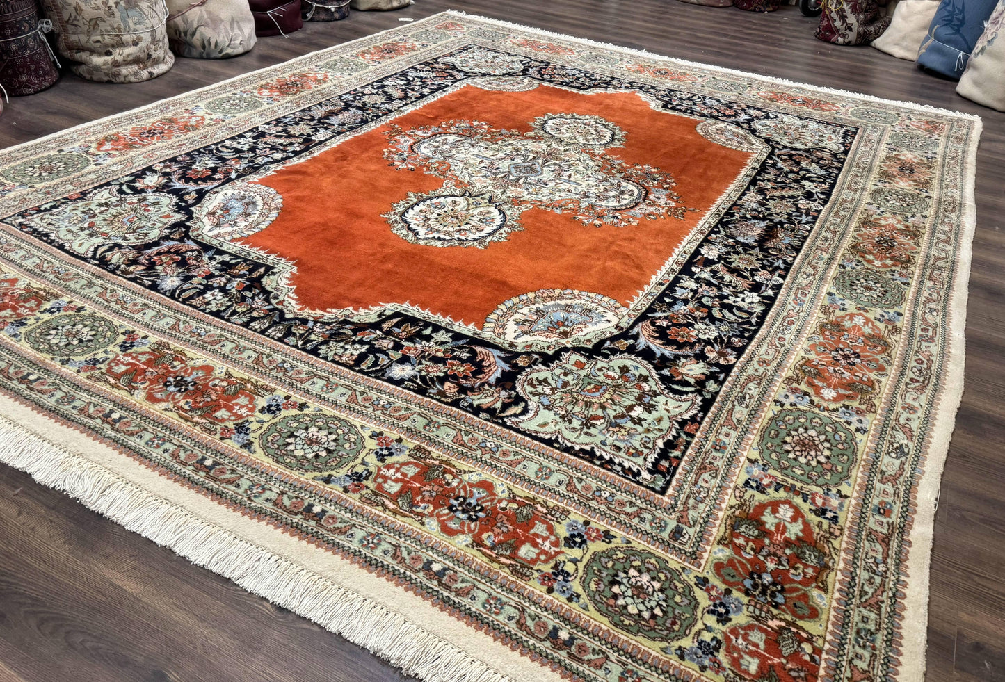 Persian Rug 11x13 Vintage Tabriz Tabatabai Semi Open Field Wool Pile