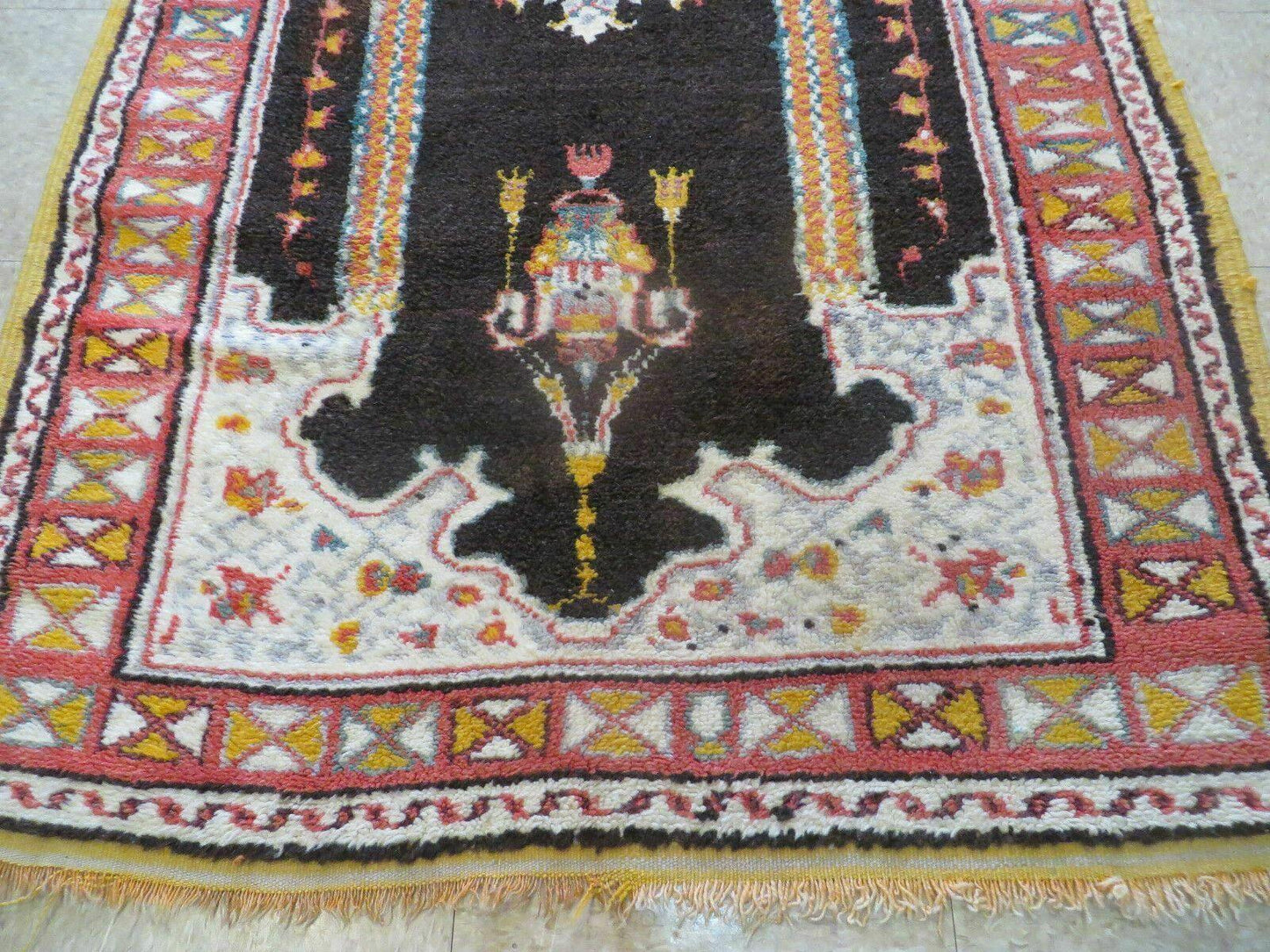 Moroccan Runner Rug 3x7 Hand Knotted Wool Double Mehrab Arches Black And Red Hallway Decor