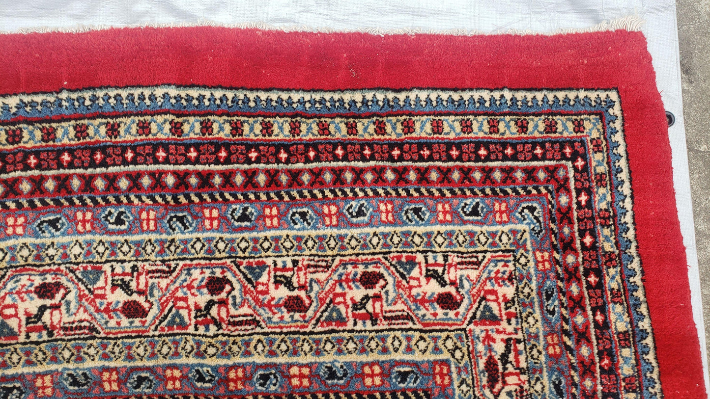 Persian Sarouk Rug Hand Knotted Wool Paisley Boteh Design Red Beige 9x13 Semi Antique