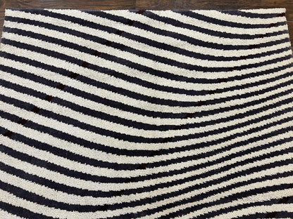 Zebra Shag Rug Vintage Wool Five Point Seven By Seven Point Four Feet Black And White Decor