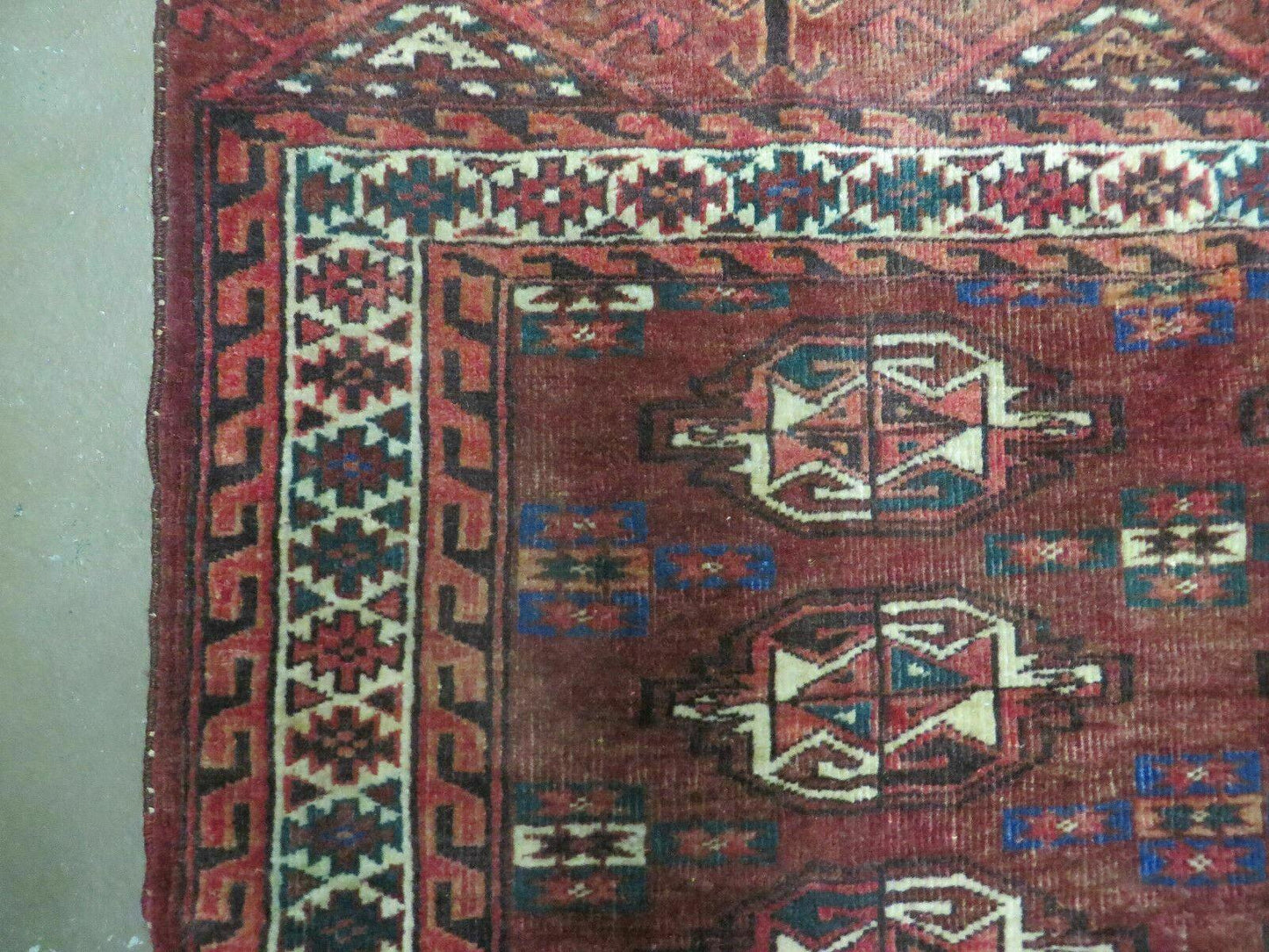 Antique Bokhara Turkoman Rug Yamud Wool Kilim Backing Handmade 1940s