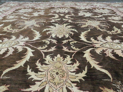 Vintage Peshawar Oushak Wool Rug 13x16 Handmade Floral Pattern Antique Washed