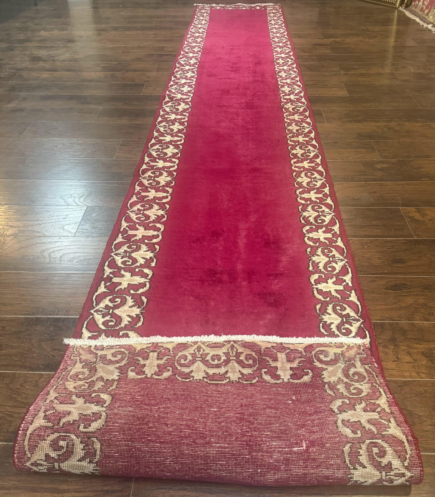 Red Persian Kerman Runner Rug 3x16 Handmade Wool Vintage Hand Knotted