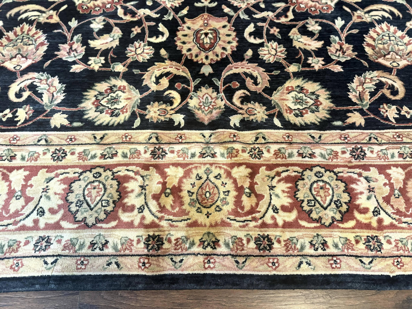 Vintage Oriental Rug 8x11 Floral Persian Design Turkish Power Loomed Rug Navy Blue Red Cream