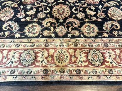 Vintage Oriental Rug 8x11 Floral Persian Design Turkish Power Loomed Rug Navy Blue Red Cream