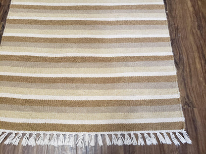 Striped Runner Rug Handmade Wool Indian Runner For Hallways 15 Ft Flatweave Farmhouse Decor