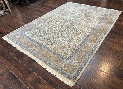 Indo Persian Rug 6x9 Beige Vintage Hand Knotted Wool Oriental Carpet