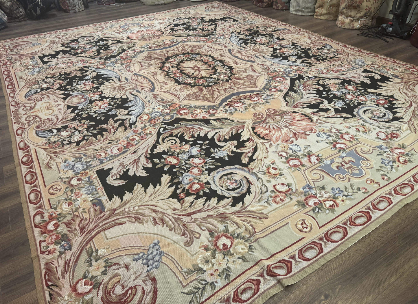 Elegant Aubusson Needlepoint Rug 10x14 Wool Floral European Design