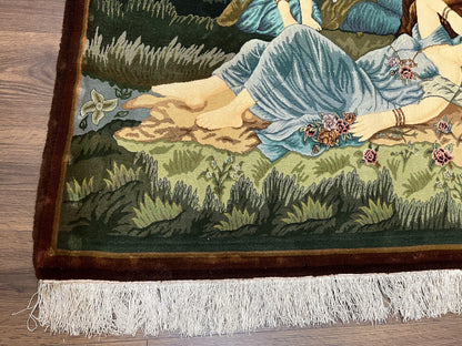 Persian Tabriz Pictorial Rug Hand Knotted Wool Rug 5x3 Vintage Semi Antique Oriental Carpet