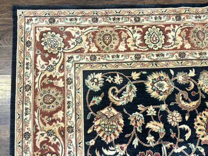 Vintage Oriental Rug 8x11 Floral Persian Design Turkish Power Loomed Rug Navy Blue Red Cream